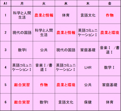 時間割（A1）