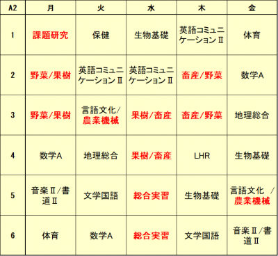 時間割（A2）