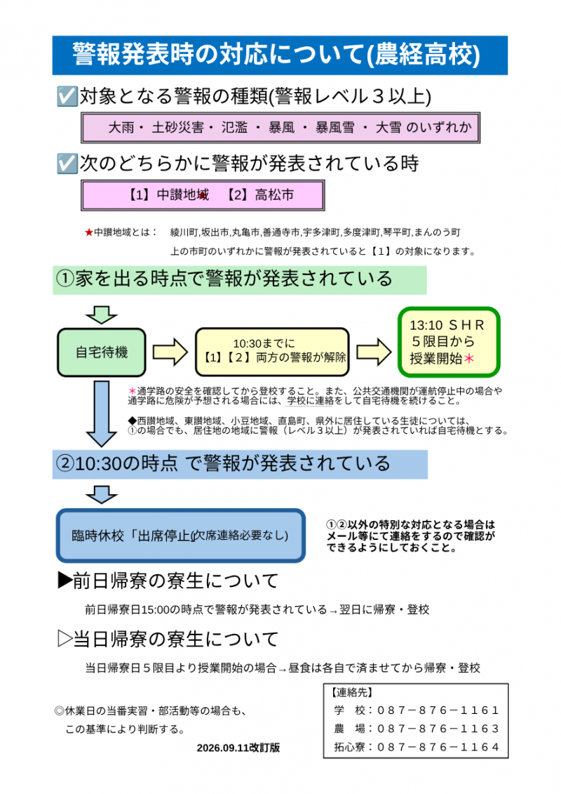 警報発表時の対応