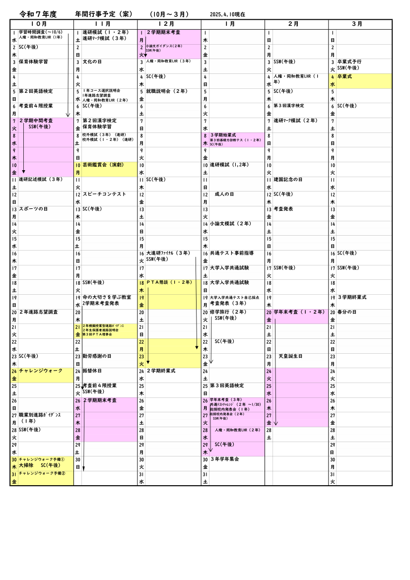 ⑥R7年度年間行事予定（１０～３月)